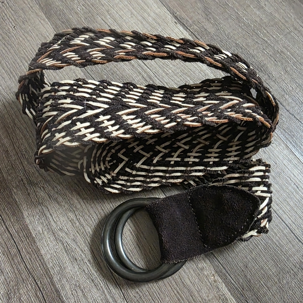 Westerncore Prairie Rustic Braided Leather Waist Belt S-XL Brown Creme Cottage